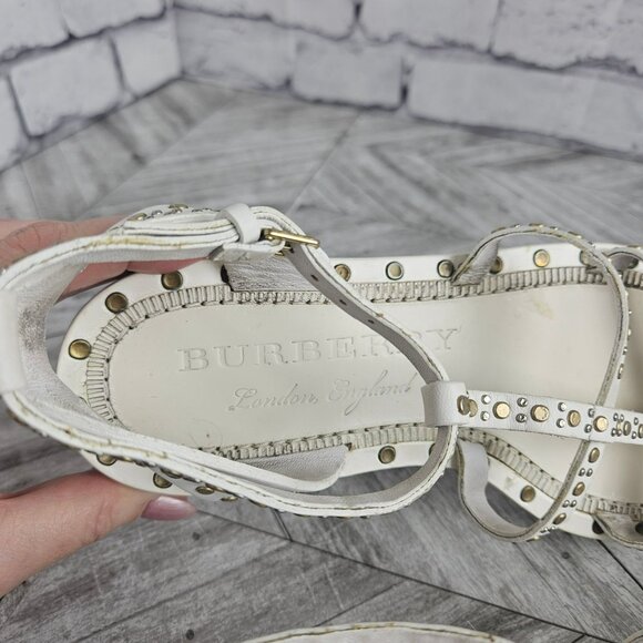 Burberry White Leather Studded Gladiator Sandals Womens US 8 Ankle Strap Shoes - Picture 9 of 16